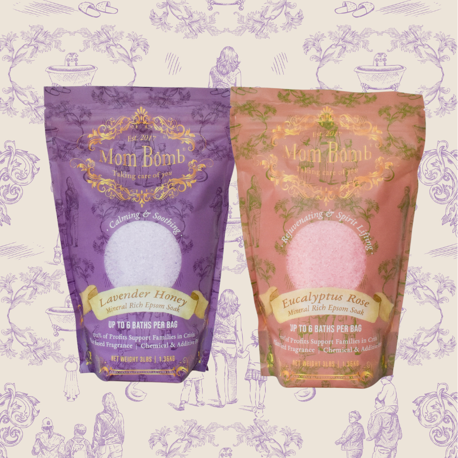 MOM BOMB Blossoms & Bliss Mother’s Day Spa Set – Lavender Honey & Eucalyptus Rose Salt Bundle (3 lb Each)