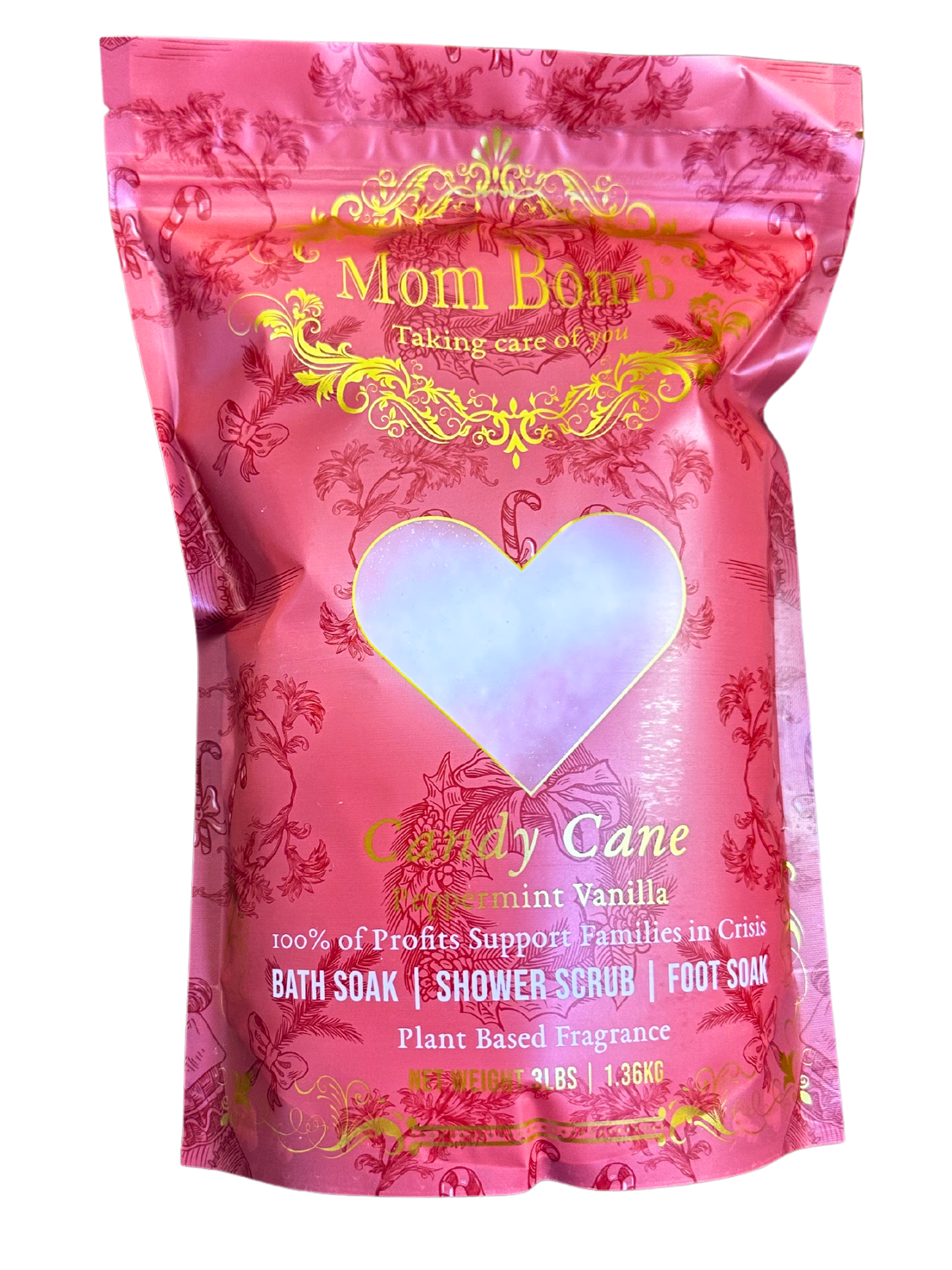 Mom Bomb Candy Cane Bath Salts – All-Natural, Vegan, Multi-Use for Holiday Refreshment (3lbs)