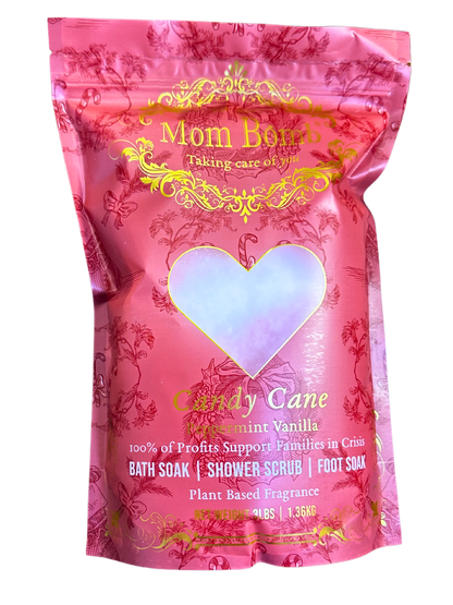 Mom Bomb Candy Cane Bath Salts – All-Natural, Vegan, Multi-Use for Holiday Refreshment (3lbs)