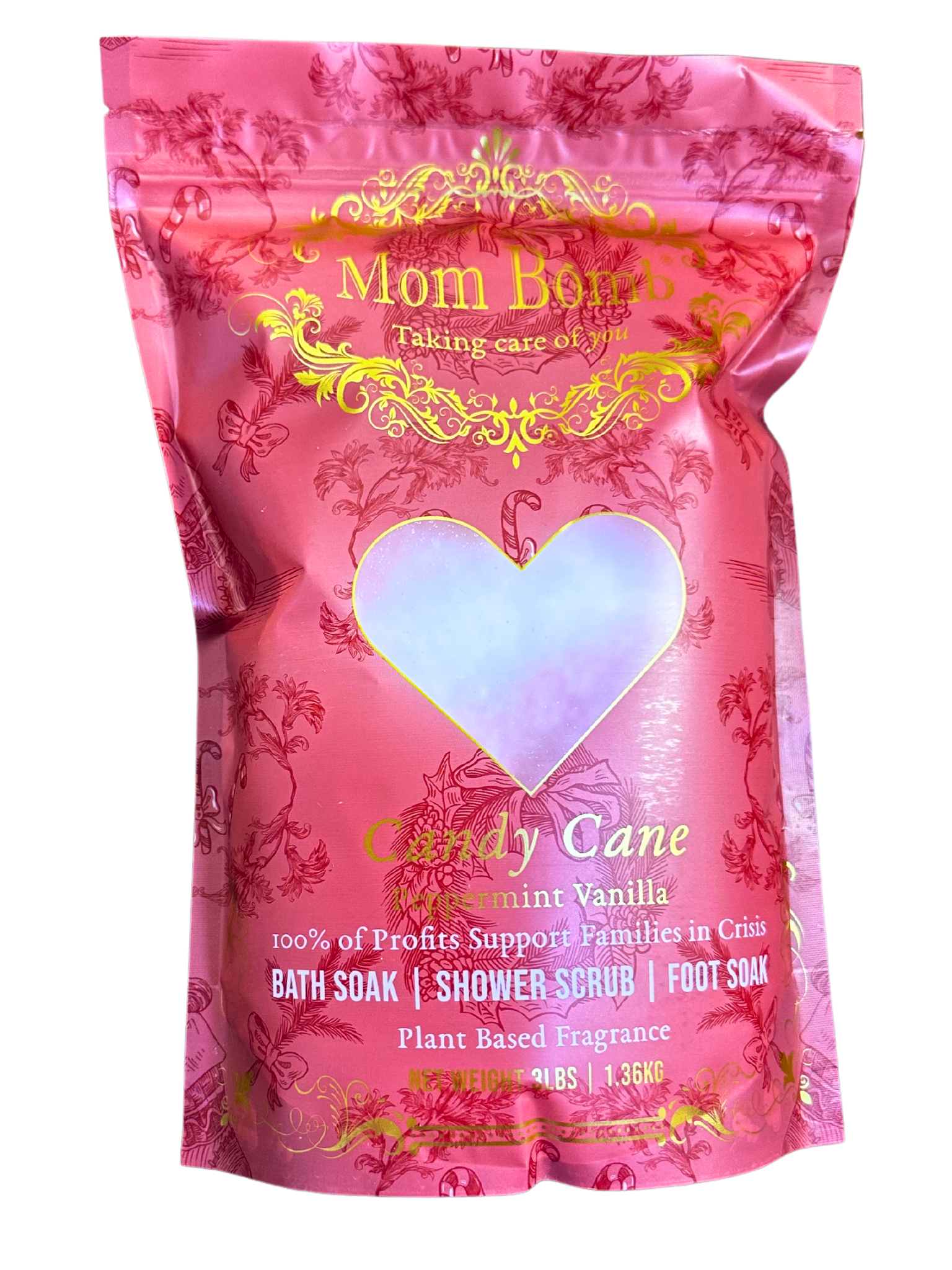 Mom Bomb Candy Cane Bath Salts – Peppermint & Vanilla Scented All-Natural, Vegan, Multi-Use for Holiday Refreshment (3lbs)