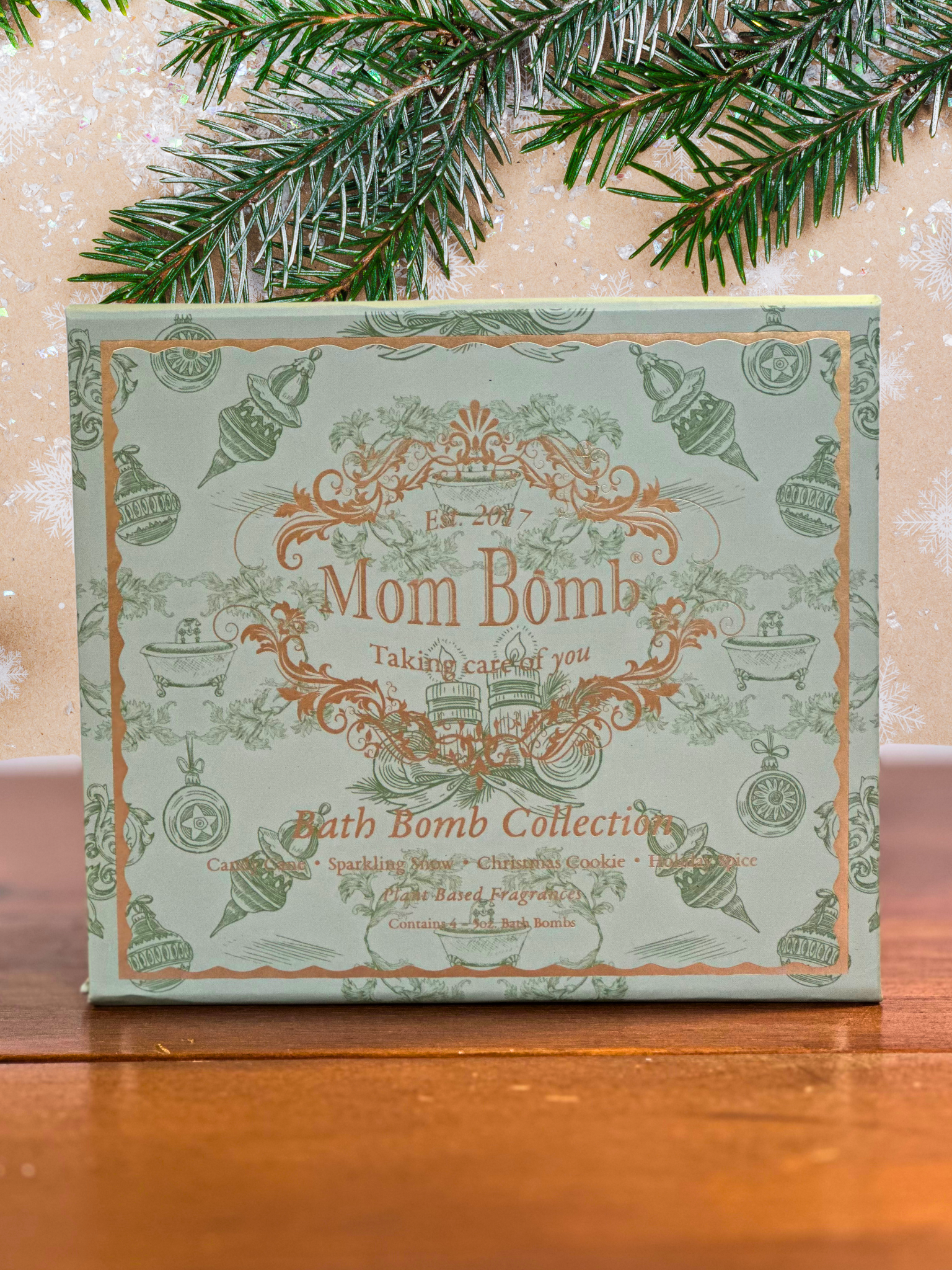 Mom Bomb Evergreen Holiday Bath Bomb Gift Set – 4 Refreshing Scents for a Festive Escape  (4 x 5oz)