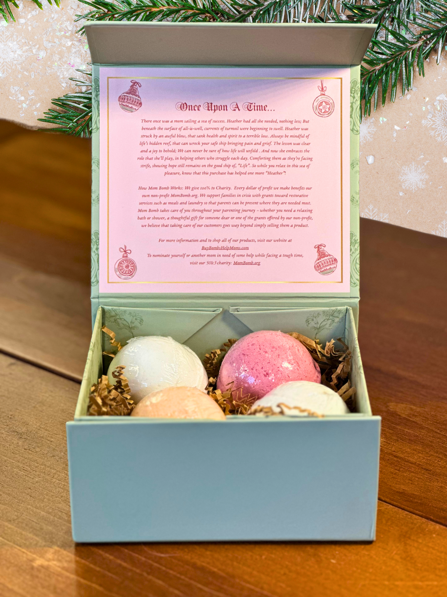 Mom Bomb Evergreen Bath Bomb Gift Set – Refreshing Scents for a Winter Escape  (4 x 5oz)