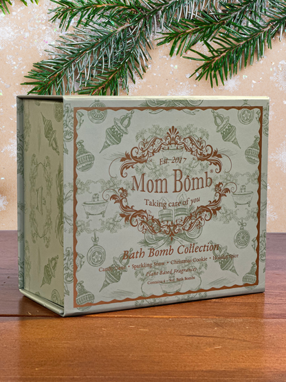 Mom Bomb Evergreen Holiday Bath Bomb Gift Set – 4 Refreshing Scents for a Festive Escape  (4 x 5oz)