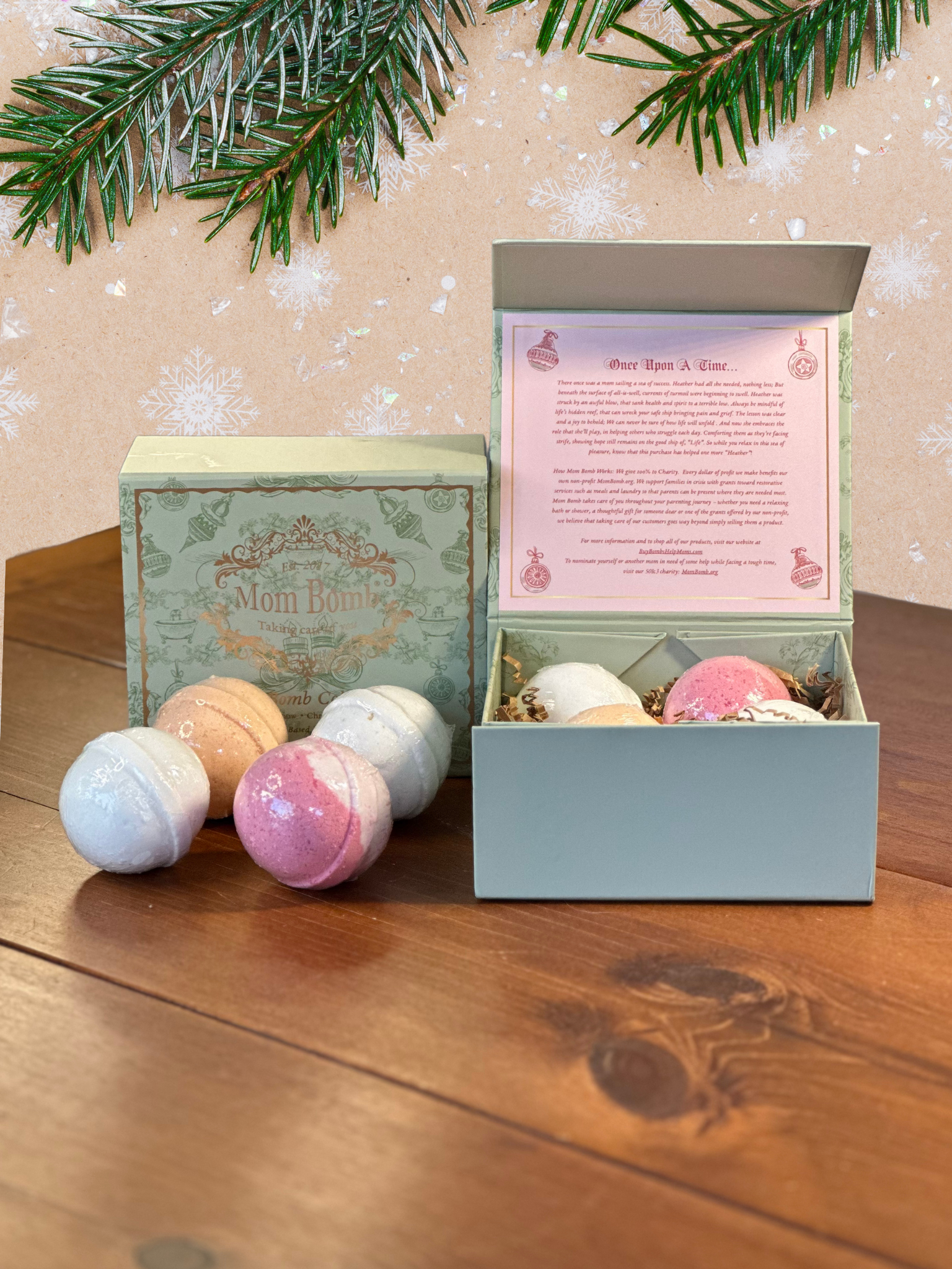 Mom Bomb Evergreen Holiday Bath Bomb Gift Set – 4 Refreshing Scents for a Festive Escape  (4 x 5oz)