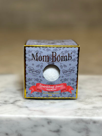 Mom Bomb Sparkling Snow Bath Bomb – All-Natural, Vegan, Single-Use Winter Bliss (5oz)