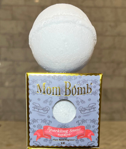 Mom Bomb Sparkling Snow Bath Bomb – All-Natural, Vegan, Single-Use Winter Bliss (5oz)