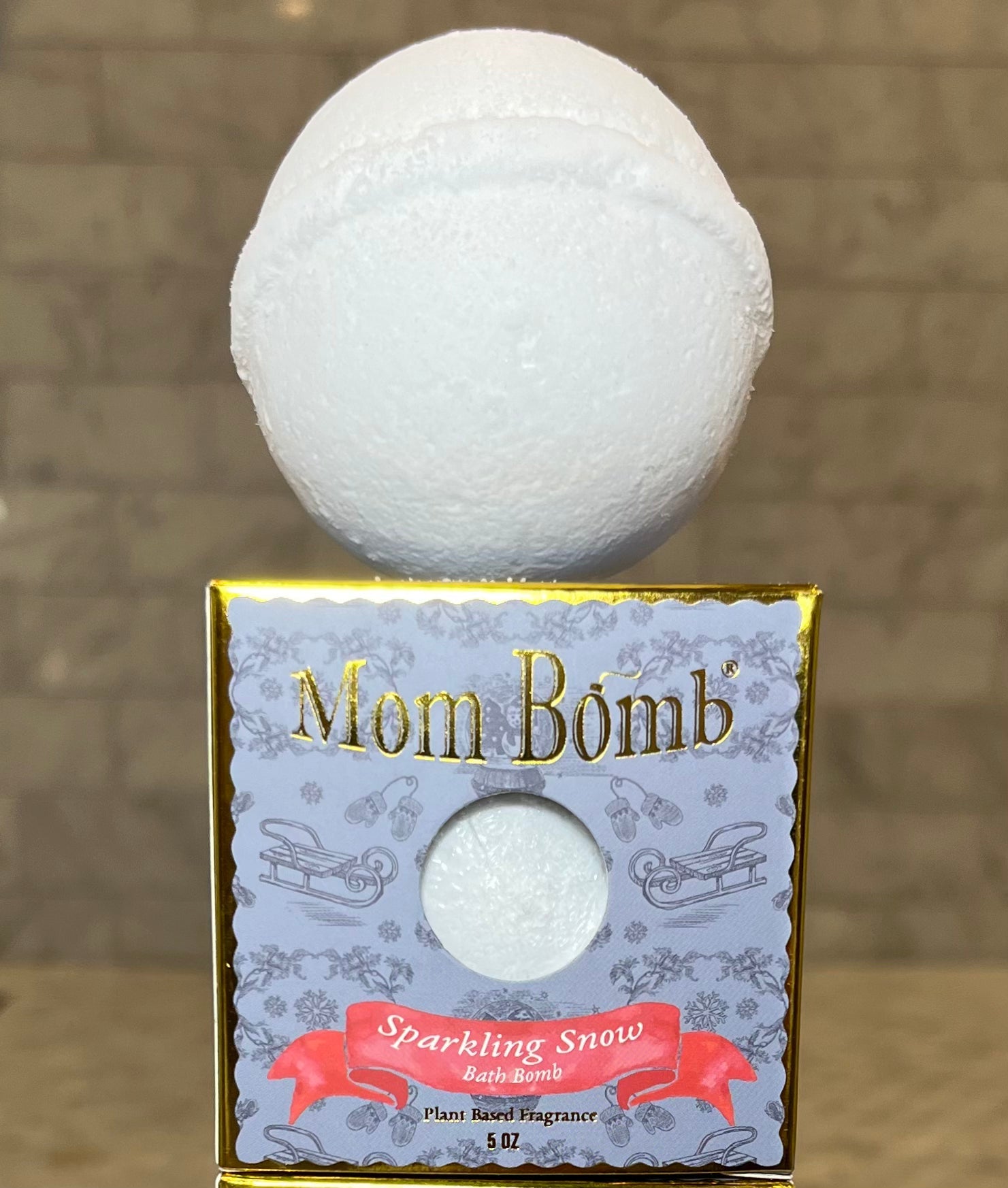 Mom Bomb Sparkling Snow Bath Bomb – WinterMint Scented All-Natural, Vegan, Single-Use Winter Bliss (5oz)