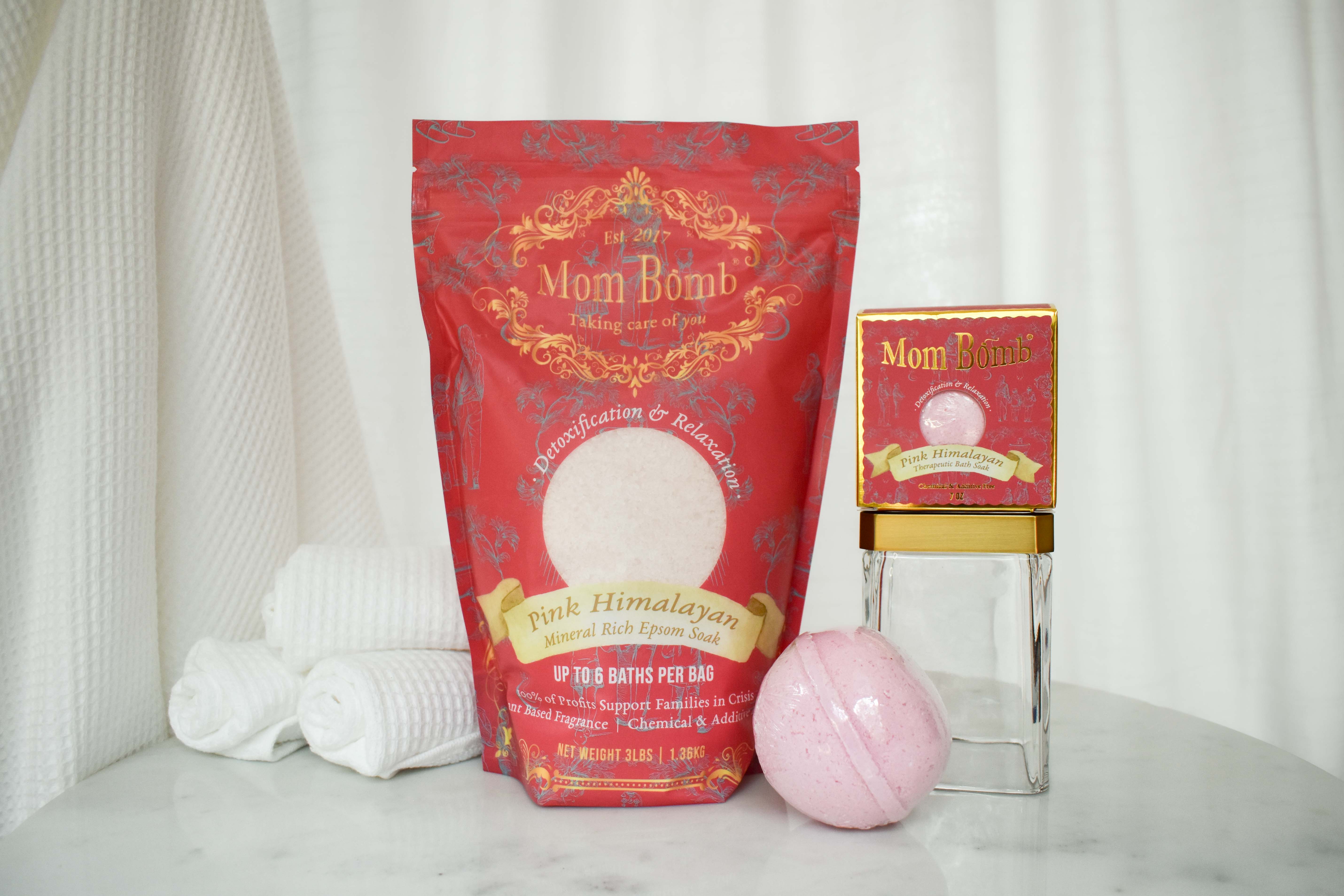 Mom Bomb Pink Himalayan Bundle  Melon & Cedarwood Scented 7oz Bath Bomb/Shower Steamer plus 3lb Bath Soak