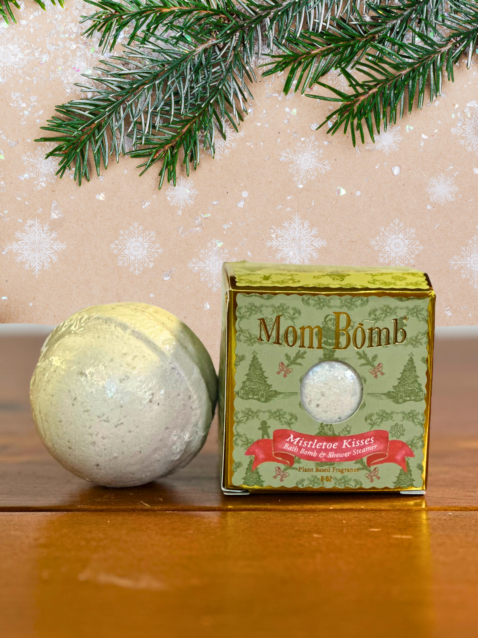 Mom Bomb Mistletoe Kisses Bath Bomb – With hints of a Pine & Winterberry - An All-Natural, Festive and Romantic Holiday Escape (5oz)