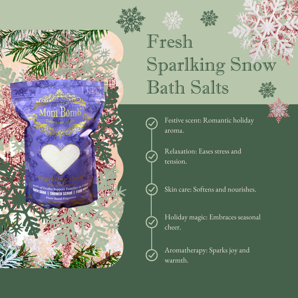 Mom Bomb Sparkling Snow Bath Salts Shower Scrub and Foot Soak – WinterMint Scented All-Natural, Vegan, Multi-Use for Winter Revitalization (3lbs)