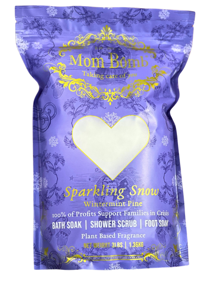 Mom Bomb Sparkling Snow Bath Salts Shower Scrub and Foot Soak – All-Natural, Vegan, Multi-Use for Winter Revitalization (3lbs)