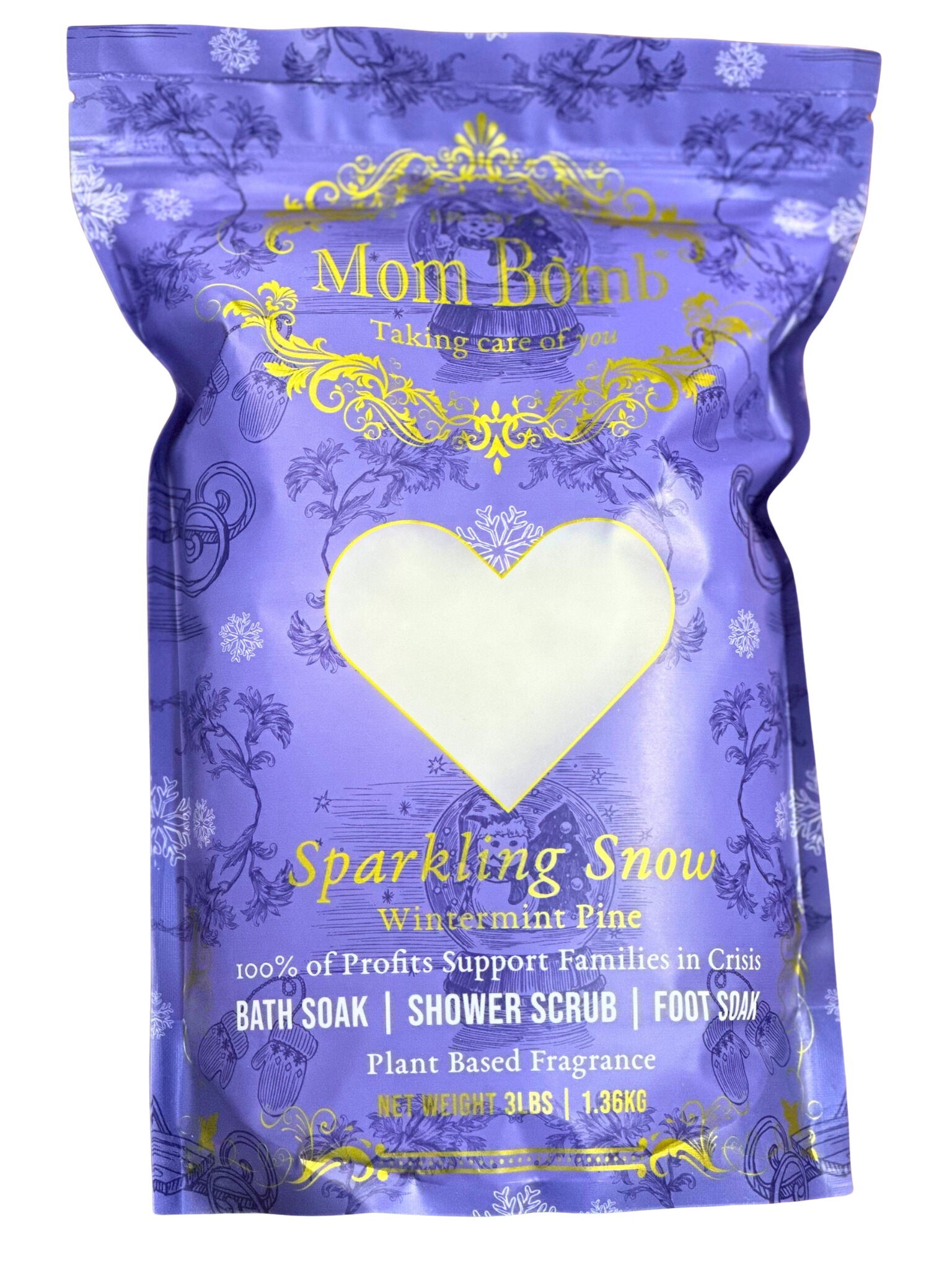 Mom Bomb Sparkling Snow Bath Salts Shower Scrub and Foot Soak – WinterMint Scented All-Natural, Vegan, Multi-Use for Winter Revitalization (3lbs)