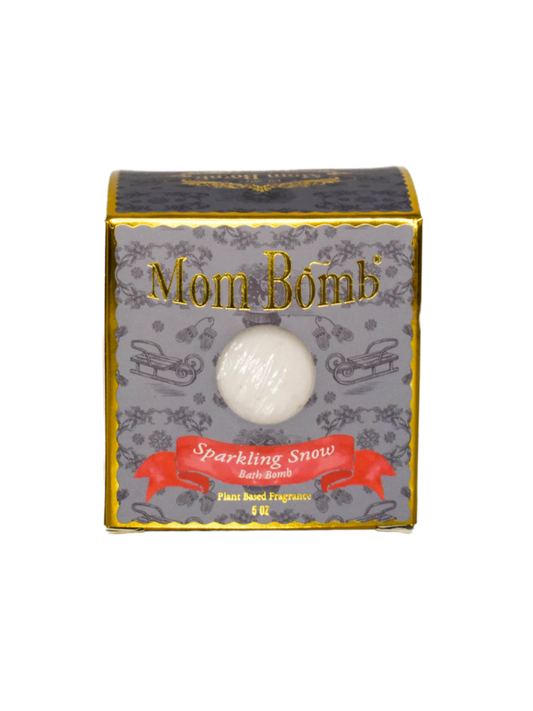 Mom Bomb Sparkling Snow Bath Bomb – All-Natural, Vegan, Single-Use Winter Bliss with winter mint scents (5oz)