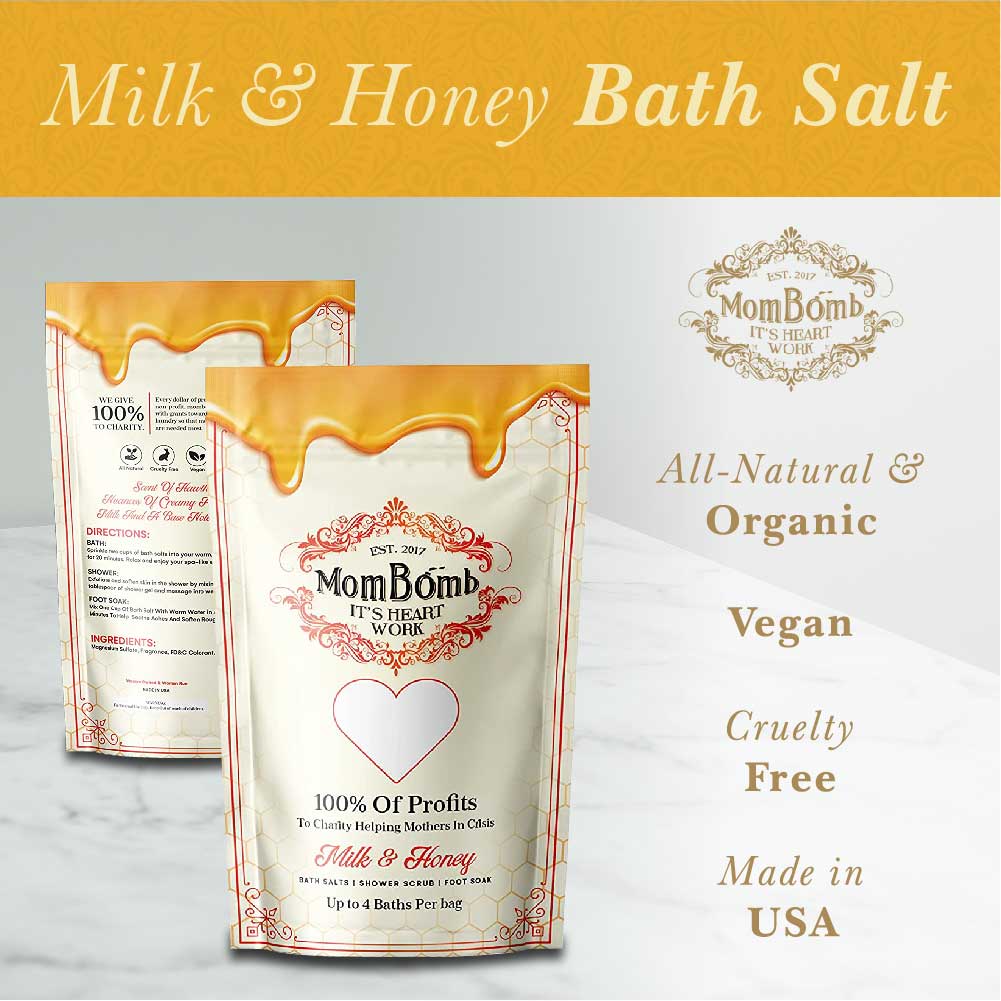 Milk and Honey Bath Salts, Foot Scrub and Shower Scrub -  Mom Bomb Giving Organization