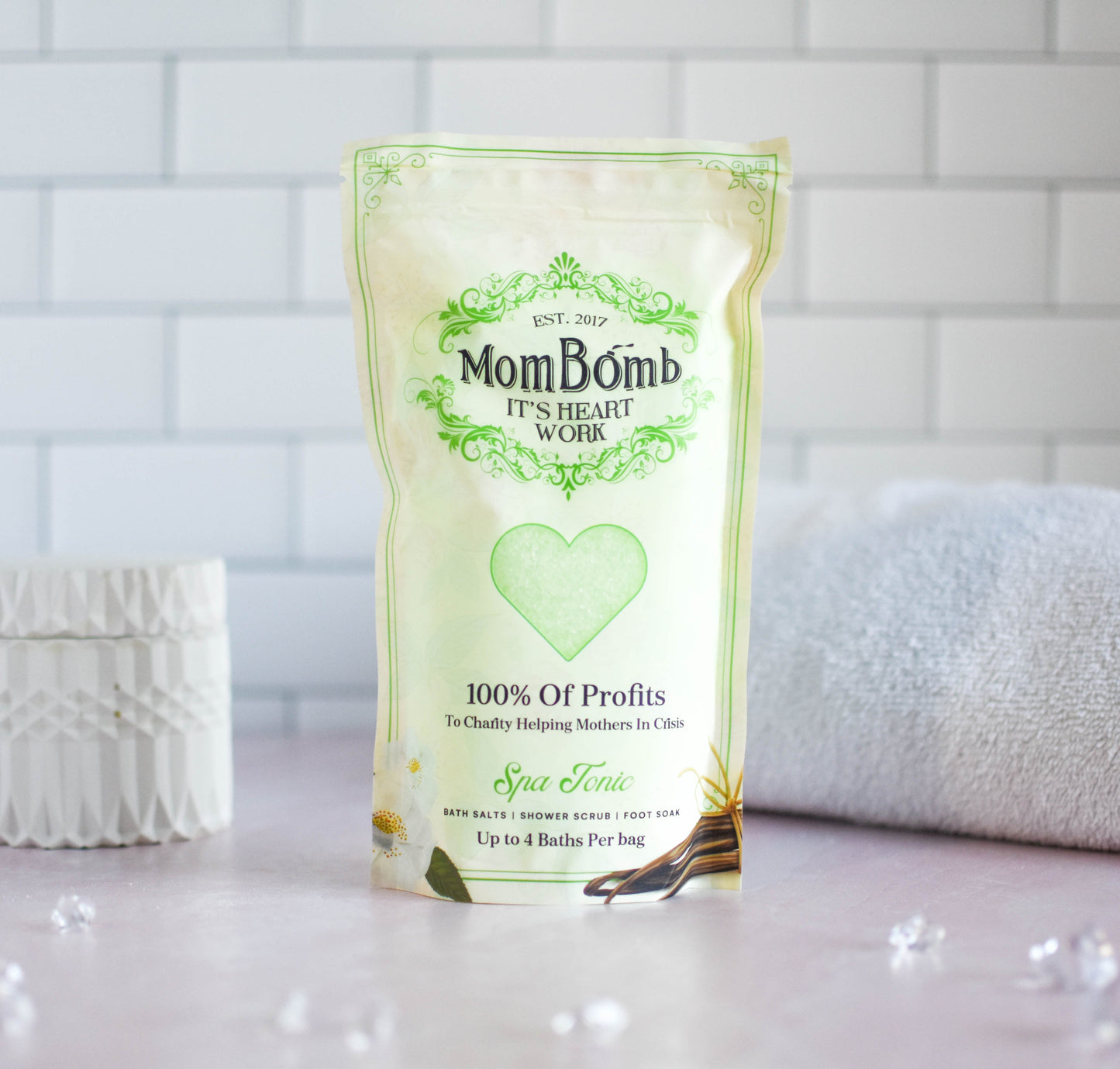 Spa Tonic Bath Salts, Foot Soak and Shower Scrub -  Mom Bomb Giving Organization